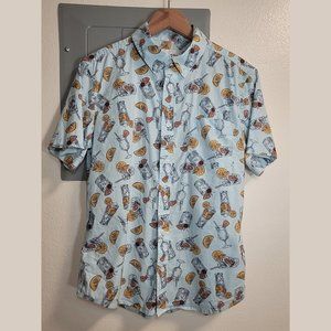 Goodfellow M slim button short sleeve shirt, light blue cocktail print, cotton